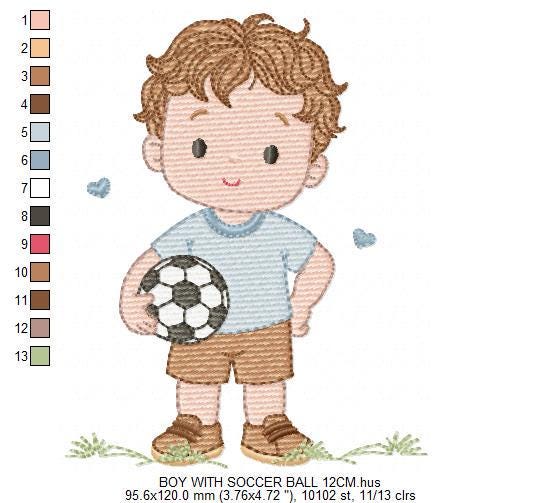 Soccer player embroidery designs - Baby Boy machine embroidery file - Boy with soccer ball file - Instant digital download pes jef dst hus