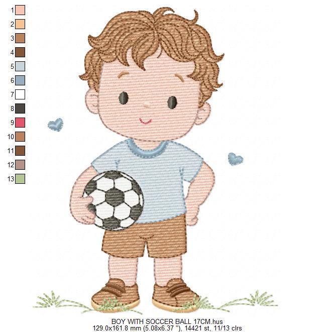 Soccer player embroidery designs - Baby Boy machine embroidery file - Boy with soccer ball file - Instant digital download pes jef dst hus