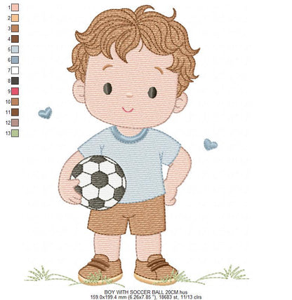 Soccer player embroidery designs - Baby Boy machine embroidery file - Boy with soccer ball file - Instant digital download pes jef dst hus