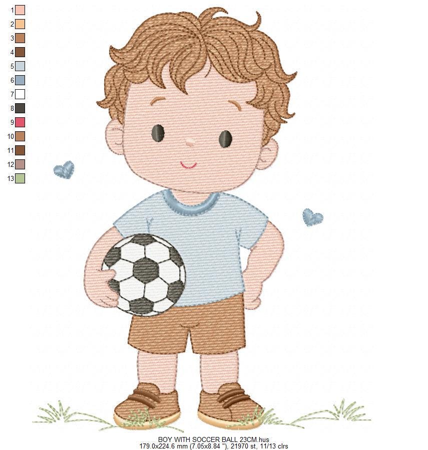 Soccer player embroidery designs - Baby Boy machine embroidery file - Boy with soccer ball file - Instant digital download pes jef dst hus