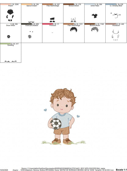 Soccer player embroidery designs - Baby Boy machine embroidery file - Boy with soccer ball file - Instant digital download pes jef dst hus