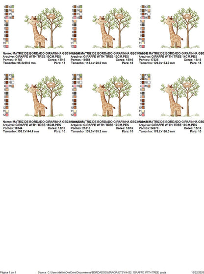 Giraffe with tree embroidery designs - Safari wild animal with birdnest machine embroidery pattern - Baby boy file - Instant download pes