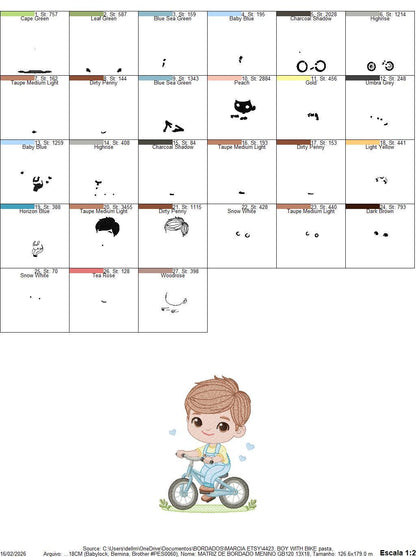 Boy with bike embroidery designs - Baby Boy with bycicle machine embroidery pattern - Cyclist Biker file - Instant digital download pes jef