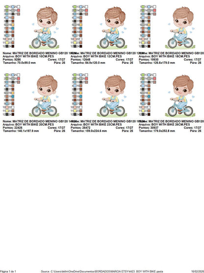 Boy with bike embroidery designs - Baby Boy with bycicle machine embroidery pattern - Cyclist Biker file - Instant digital download pes jef