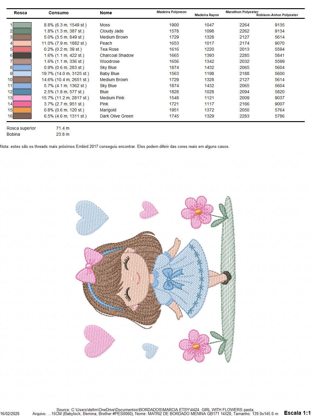 Young Girl with dress flowers hearts embroidery designs - Baby girl with lace and long hair machine embroidery pattern - Instant download