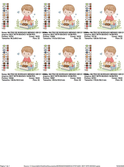 Baby Boy with books embroidery designs - School Student Toddler with books and hearts machine embroidery pattern - Instant download pes jef