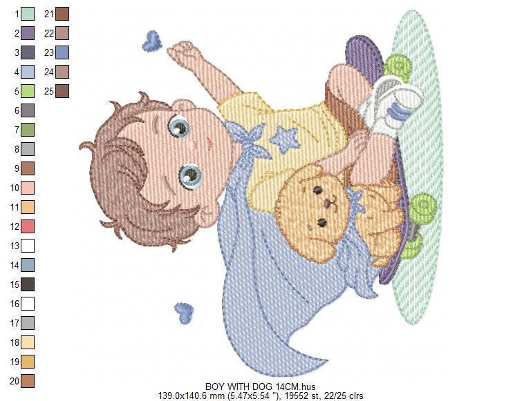 Baby Boy with dog embroidery designs - Super Hero Boy with cape machine embroidery pattern - Boy with puppy file - Instant download jef pes