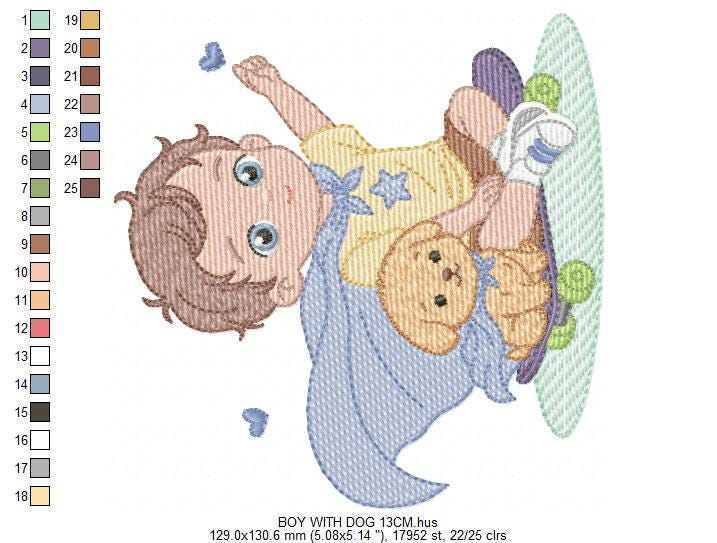 Baby Boy with dog embroidery designs - Super Hero Boy with cape machine embroidery pattern - Boy with puppy file - Instant download jef pes