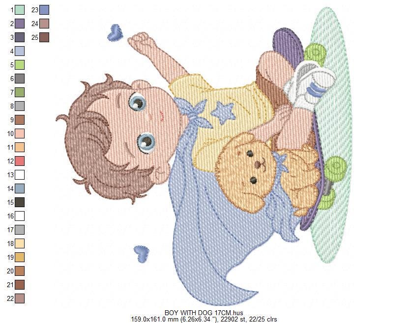 Baby Boy with dog embroidery designs - Super Hero Boy with cape machine embroidery pattern - Boy with puppy file - Instant download jef pes