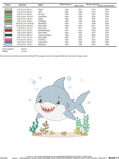Shark embroidery designs - Ocean animals machine pattern - Baby Boy Shark with shells bubbles and algae frame - Instant download pes jef dst