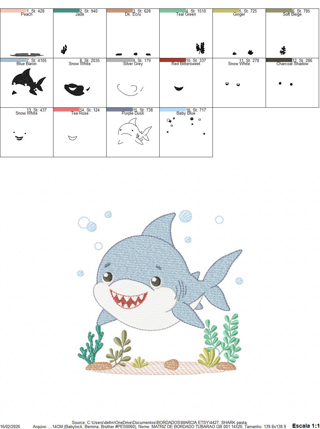 Shark embroidery designs - Ocean animals machine pattern - Baby Boy Shark with shells bubbles and algae frame - Instant download pes jef dst