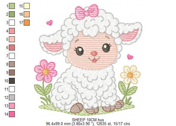Baby Sheep with lace embroidery design - Lamb machine embroidery pattern - Baby girl file - Instant digital download pes jef dst hus vp3 xxx
