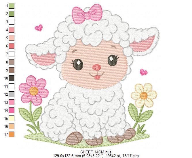 Baby Sheep with lace embroidery design - Lamb machine embroidery pattern - Baby girl file - Instant digital download pes jef dst hus vp3 xxx