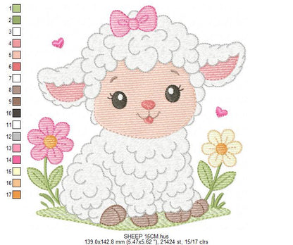 Baby Sheep with lace embroidery design - Lamb machine embroidery pattern - Baby girl file - Instant digital download pes jef dst hus vp3 xxx