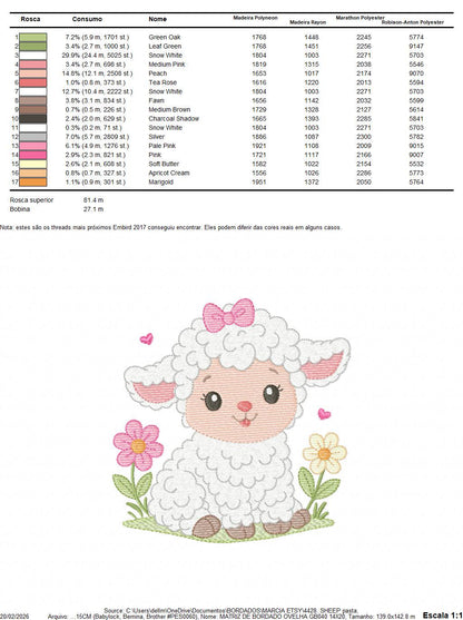 Baby Sheep with lace embroidery design - Lamb machine embroidery pattern - Baby girl file - Instant digital download pes jef dst hus vp3 xxx
