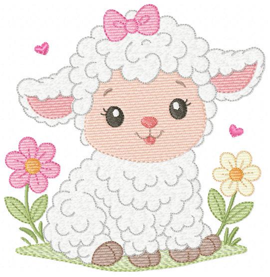 Baby Sheep with lace embroidery design - Lamb machine embroidery pattern - Baby girl file - Instant digital download pes jef dst hus vp3 xxx