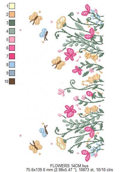 Flower garden embroidery designs - Floral Butterfly machine embroidery pattern - Kitchen towel file - Instant digital download pes jef dst