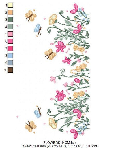 Flower garden embroidery designs - Floral Butterfly machine embroidery pattern - Kitchen towel file - Instant digital download pes jef dst