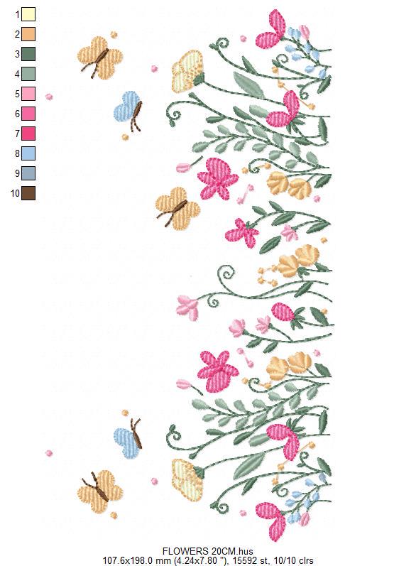 Flower garden embroidery designs - Floral Butterfly machine embroidery pattern - Kitchen towel file - Instant digital download pes jef dst