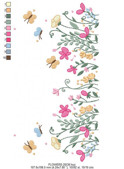 Flower garden embroidery designs - Floral Butterfly machine embroidery pattern - Kitchen towel file - Instant digital download pes jef dst