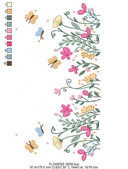 Flower garden embroidery designs - Floral Butterfly machine embroidery pattern - Kitchen towel file - Instant digital download pes jef dst