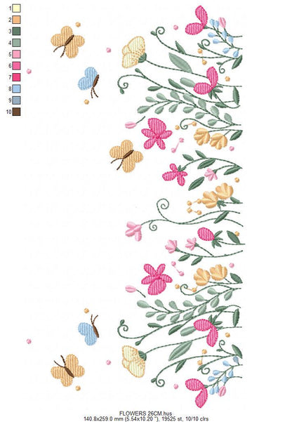 Flower garden embroidery designs - Floral Butterfly machine embroidery pattern - Kitchen towel file - Instant digital download pes jef dst