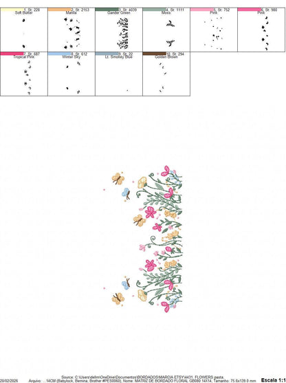 Flower garden embroidery designs - Floral Butterfly machine embroidery pattern - Kitchen towel file - Instant digital download pes jef dst