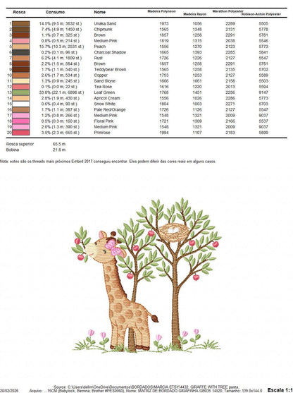 Giraffe with tree embroidery designs - Safari wild animal with birdnest machine embroidery pattern - Baby girl file - Instant download pes
