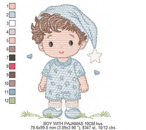 Baby Boy with pajamas embroidery designs - Baby boy with stars and hearts machine embroidery pattern - Instant digital download pes jef dst