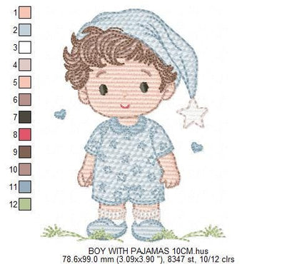 Baby Boy with pajamas embroidery designs - Baby boy with stars and hearts machine embroidery pattern - Instant digital download pes jef dst