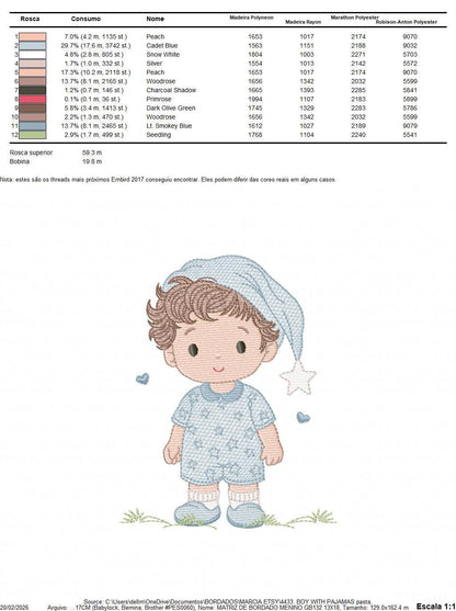 Baby Boy with pajamas embroidery designs - Baby boy with stars and hearts machine embroidery pattern - Instant digital download pes jef dst