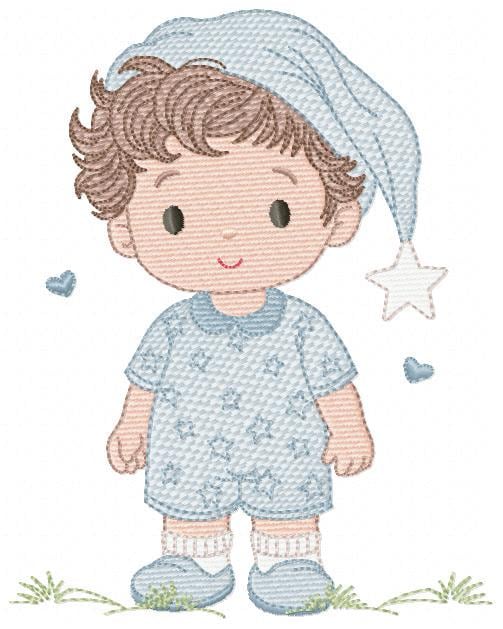 Baby Boy with pajamas embroidery designs - Baby boy with stars and hearts machine embroidery pattern - Instant digital download pes jef dst