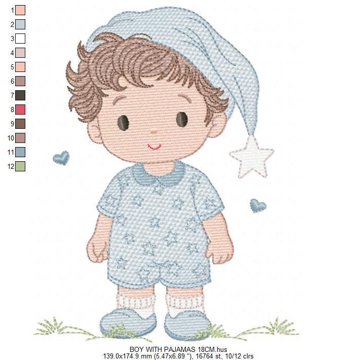 Baby Boy with pajamas embroidery designs - Baby boy with stars and hearts machine embroidery pattern - Instant digital download pes jef dst