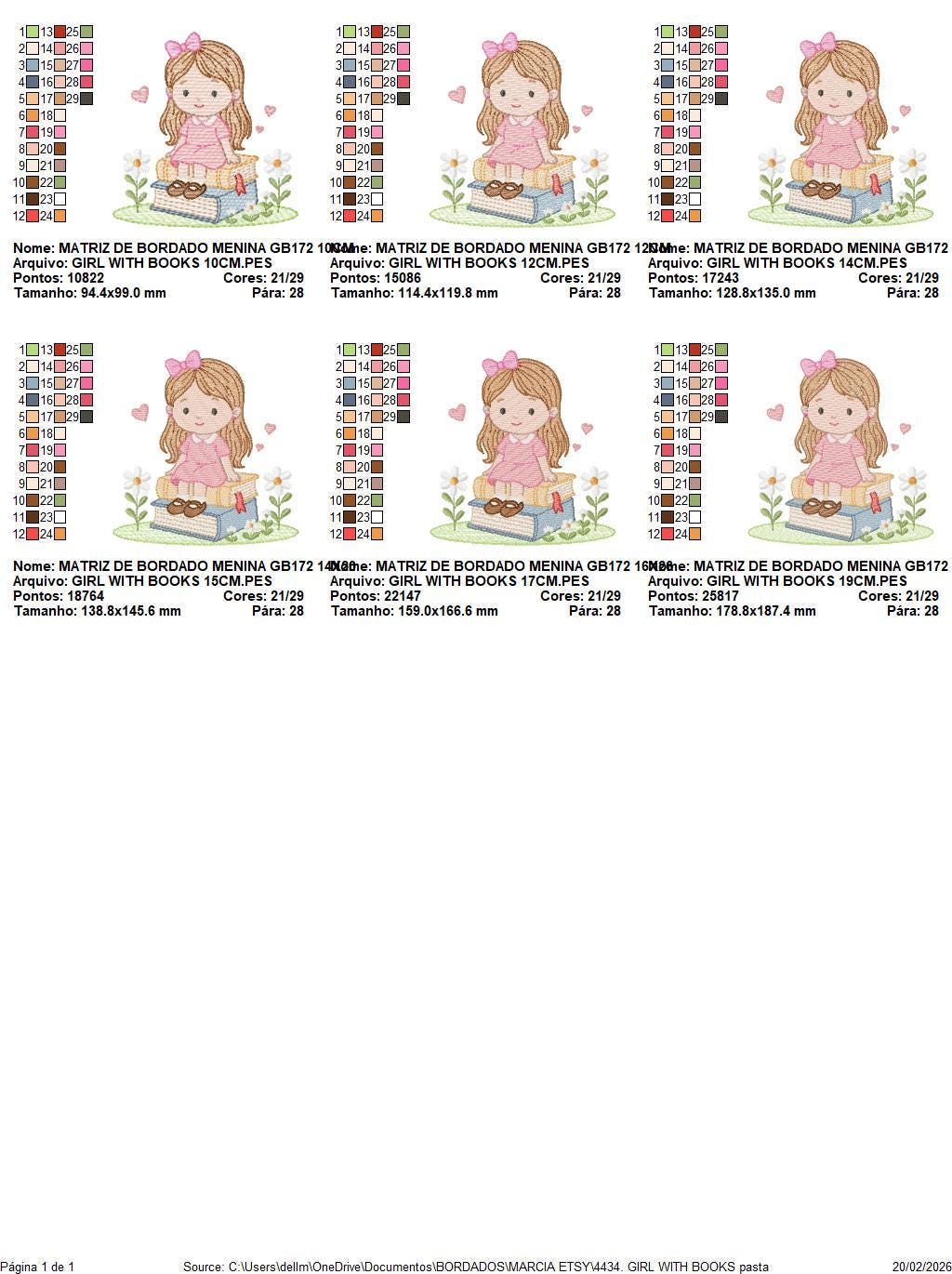 Baby Girl with books embroidery designs - School Student Toddler with books and hearts machine embroidery pattern - Instant download pes jef