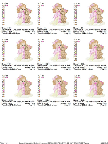 Baby Girl with pacifier and Lovey blankie embroidery designs - Pink Teddy bear machine embroidery pattern - Instant digital download pes jef