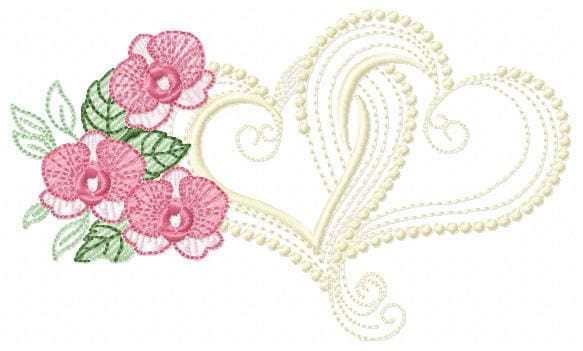 Hearts with moth orchid flowers embroidery designs - Flower heart frame machine embroidery pattern - Baby girl file - Instant download pes