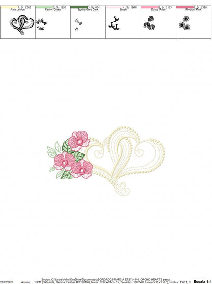 Hearts with moth orchid flowers embroidery designs - Flower heart frame machine embroidery pattern - Baby girl file - Instant download pes