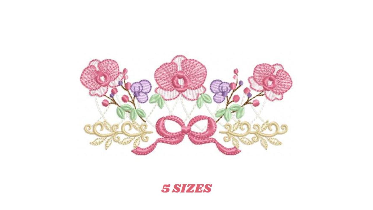 Moth Orchid Flower with lace embroidery designs - Flowers machine embroidery pattern - Floral Kitchen towel - Instant digital download pes