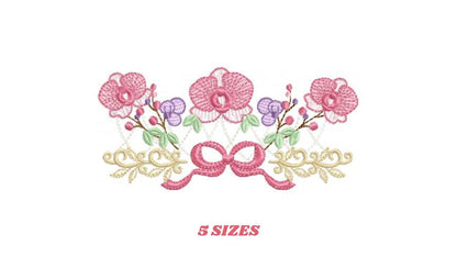 Moth Orchid Flower with lace embroidery designs - Flowers machine embroidery pattern - Floral Kitchen towel - Instant digital download pes