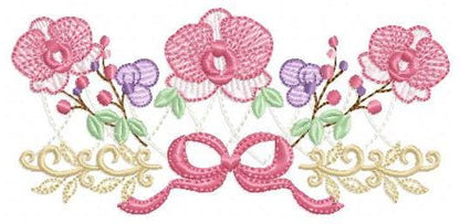 Moth Orchid Flower with lace embroidery designs - Flowers machine embroidery pattern - Floral Kitchen towel - Instant digital download pes