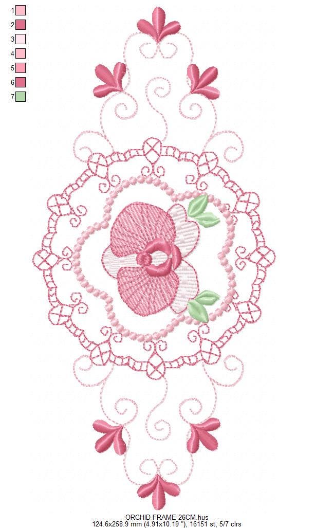 Phalaenopsis moth Orchid Flower embroidery designs - Wreath machine embroidery pattern - Girl Kitchen Tea Towel file - Instant download pes
