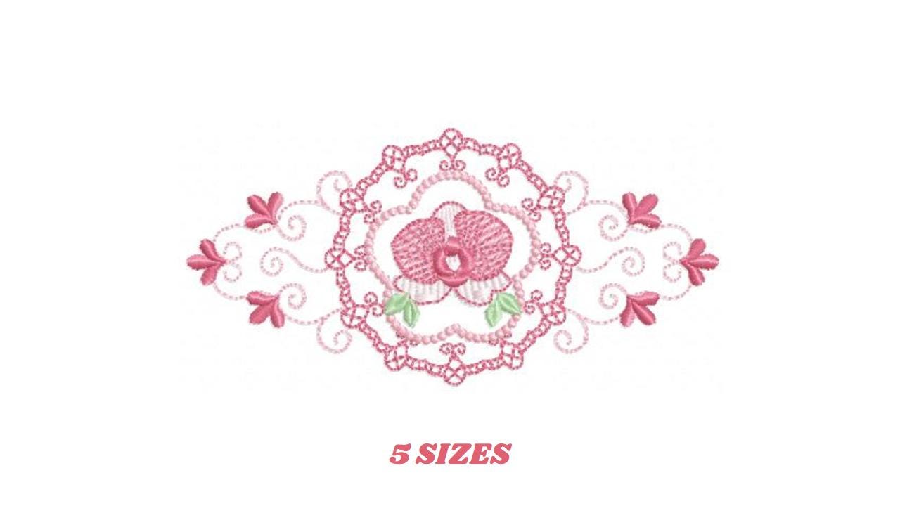 Phalaenopsis moth Orchid Flower embroidery designs - Wreath machine embroidery pattern - Girl Kitchen Tea Towel file - Instant download pes