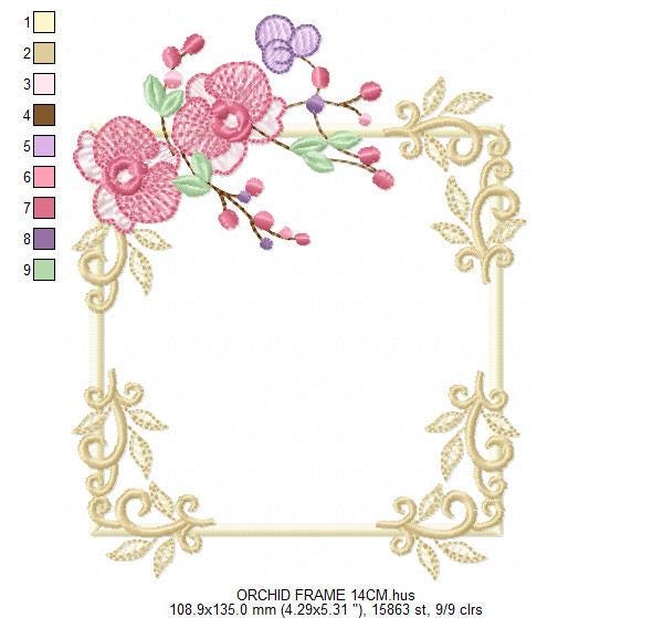 Orchid Flower Frame embroidery designs - Phalaenopsis moth Wreath machine embroidery pattern - Kitchen Tea Towel file - Instant download pes