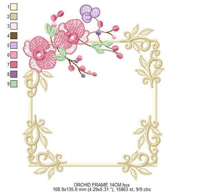 Orchid Flower Frame embroidery designs - Phalaenopsis moth Wreath machine embroidery pattern - Kitchen Tea Towel file - Instant download pes