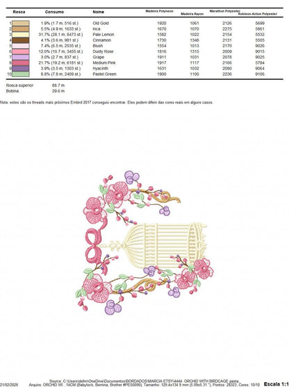 Birdcage with Flowers embroidery designs - Moth Orchid Flowers machine embroidery pattern - Baby girl file - Instant digital download pes