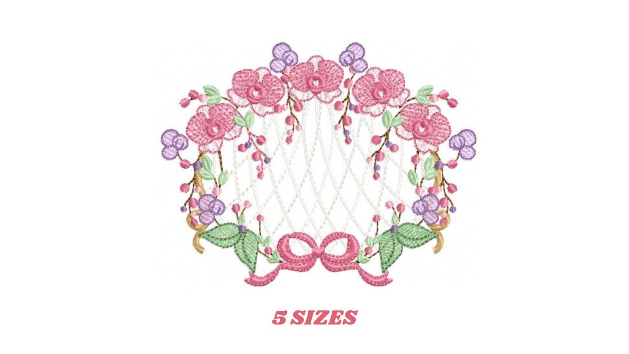 Orchid Flower Frame embroidery designs - Moth phalaenopsis machine embroidery pattern - Kitchen Tea Towel file - Instant digital download