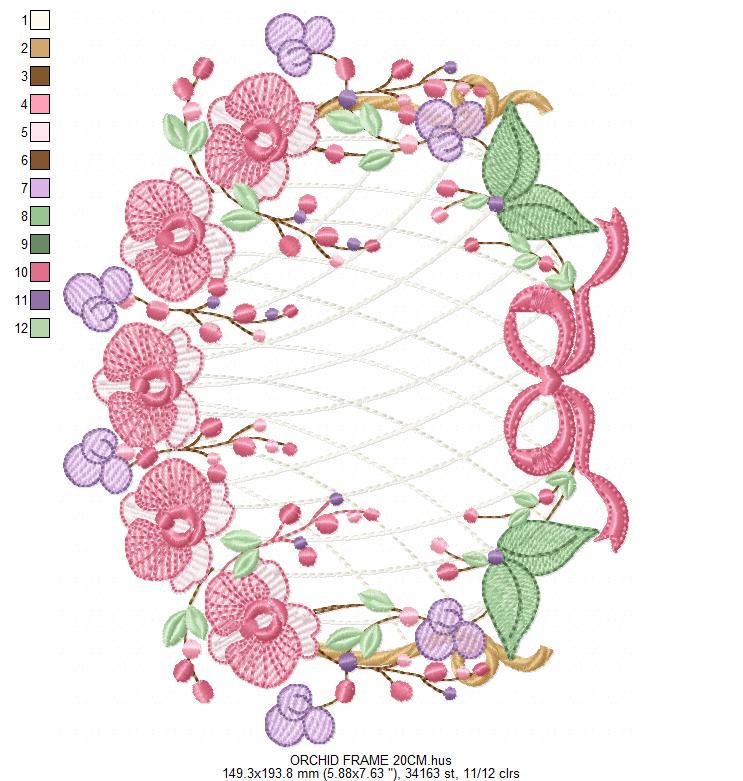 Orchid Flower Frame embroidery designs - Moth phalaenopsis machine embroidery pattern - Kitchen Tea Towel file - Instant digital download