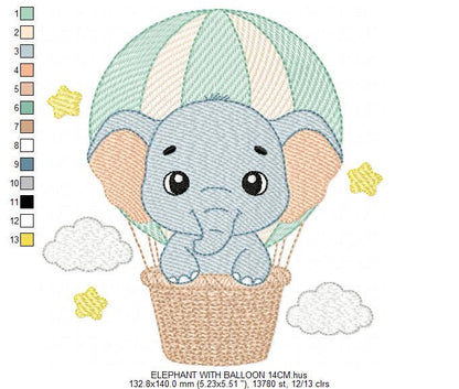 Baby Boy Elephant embroidery designs - Elephant with balloon machine embroidery pattern - Safari wild Animal - Instant download pes jef dst