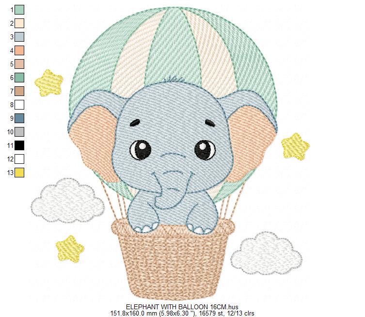 Baby Boy Elephant embroidery designs - Elephant with balloon machine embroidery pattern - Safari wild Animal - Instant download pes jef dst