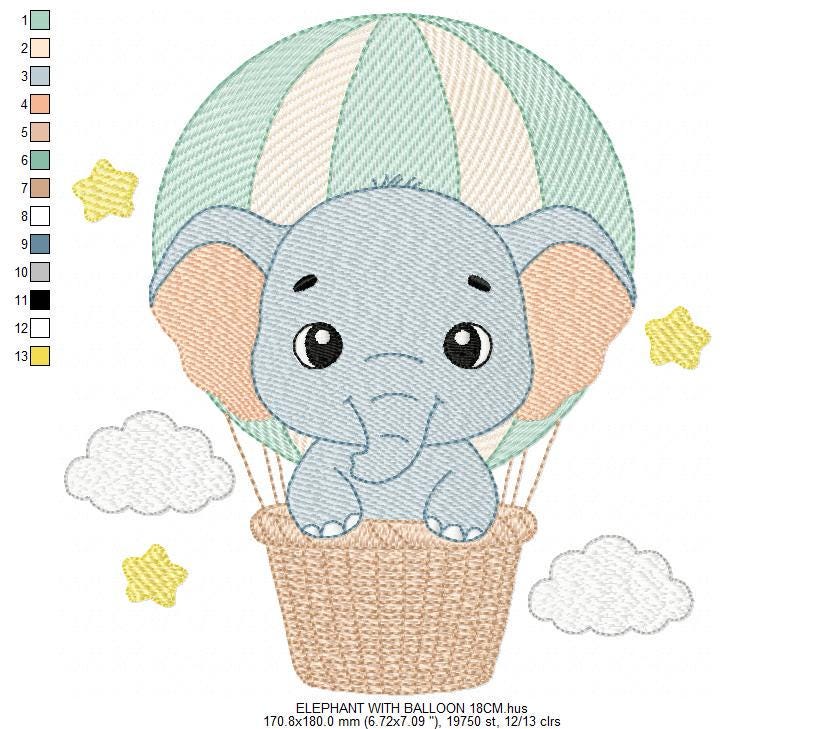 Baby Boy Elephant embroidery designs - Elephant with balloon machine embroidery pattern - Safari wild Animal - Instant download pes jef dst
